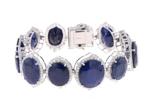 118.56 ct Blue Sapphire Diamond & 14k Bracelet