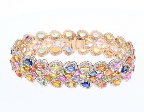 Multi Color Sapphire & Diamond 14k Bracelet