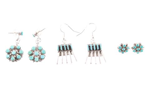 Navajo Silver Petite Point Turquoise Earrings
