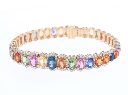 Multi Color Graduated Sapphire & Diamond Bracelet