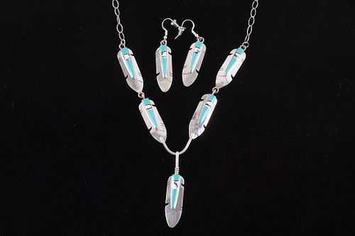 Navajo Marilyn Yazzie Feather Necklace & Earrings