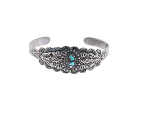 C. 1950 Route 66 Silver Apache Blue Turquoise Cuff
