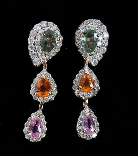Multicolor Natural Sapphire Diamond & 14k Earrings