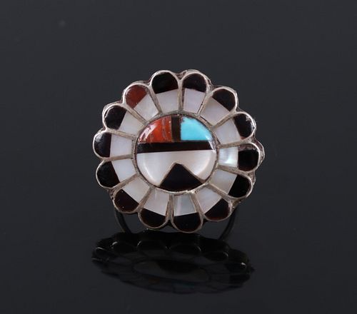 Zuni Sunface Sterling & Multi-stone Inlay Ring