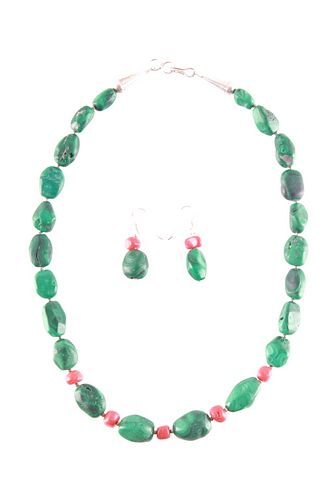 Navajo Natural Malachite Necklace & Earrings