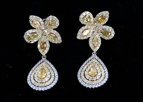 Art Nouveau Yellow Diamond & 14k Gold Earrings