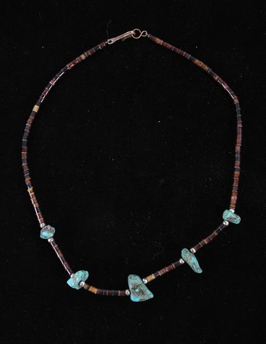 Navajo Heshi Shell & Turquoise Nugget Necklace