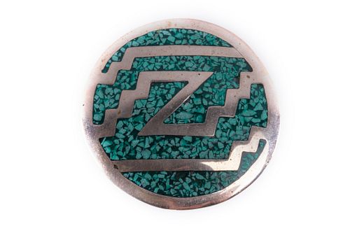 Taxco, Mexico Silver & Chipped Turquoise Brooch