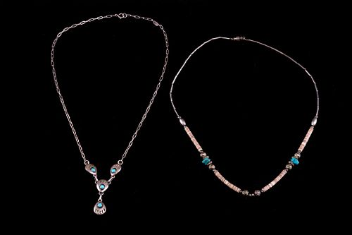 Navajo Sterling Silver & Turquoise Necklace Pair