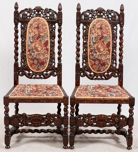 CARVED HALL CHAIRS PAIR