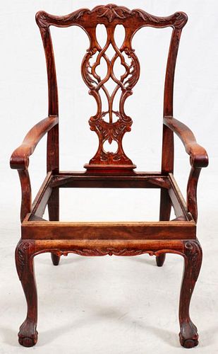 QUEEN ANN STYLE CARVED MAHOGANY CHAIR FRAME