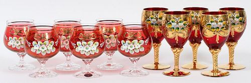 BOHEMIA RUBY GLASS WINES & BRANDY SNIFTERS