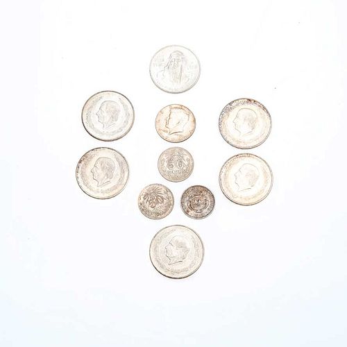 Cinco Hidalgos, 1 Morelos 3 monedas de cincuenta centavos, Half dollar en plata .720. Peso: 202.6 g. 10 pz