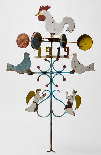 Folk Art Wind Machine - Rooster Birds Angels