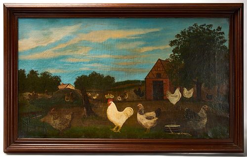Folk Art Barnyard with Chickens and Roosters