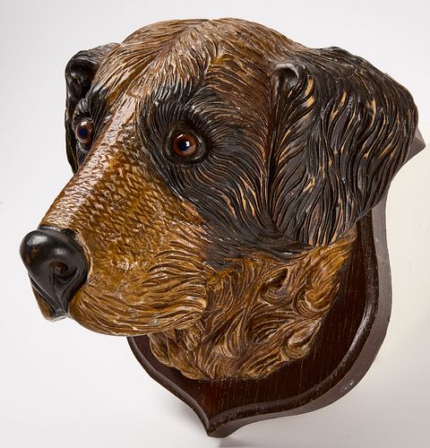 Carved and Painted Life Size Dog Head