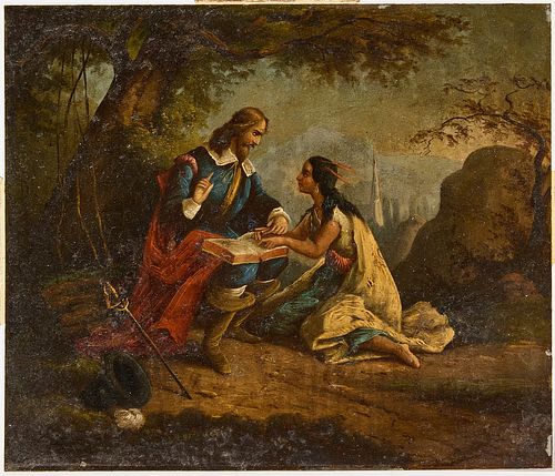Depiction of Pocahontas - Oil on Tin