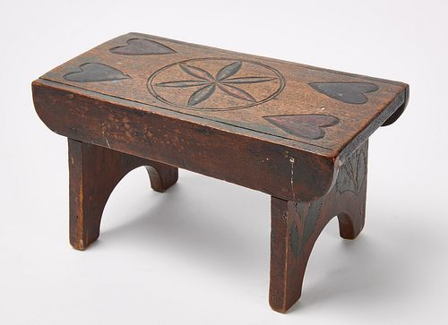 Carved and Painted Footstool - Hearts