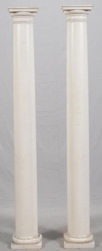 CARVED AND PAINTED WOOD COLUMNS PAIR