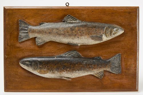Double Carved Trout Wall Plaque