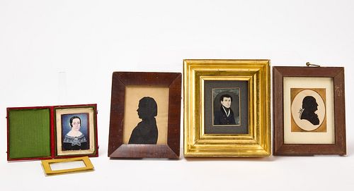 Two Miniature Portraits & Two Silhouettes