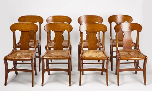 Set of Eight Tiger Maple Dining Chairs