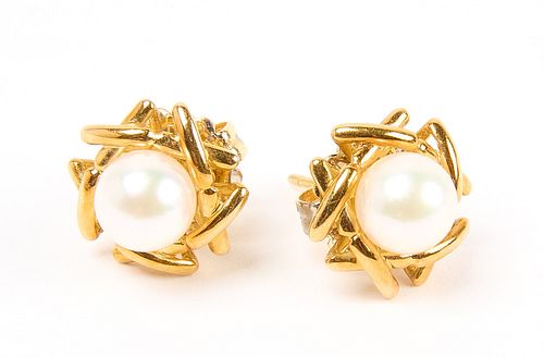 Tiffany Gold and Pearl Earrings -18k