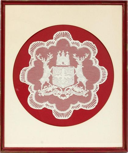 COAT OF ARMS LACE FRAMED DOILY