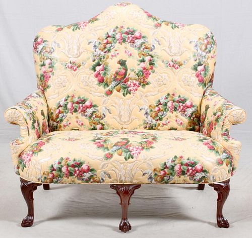 QUEEN ANNE STYLE FLORAL UPHOLSTERED SETTEE
