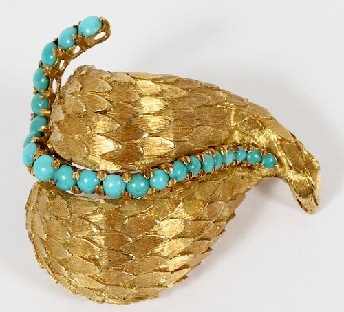 2CT PERSIAN TURQUOISE & 18KT GOLD BROOCH