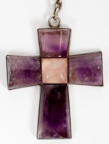 SPRATLING SILVER AND AMETHYST CROSS ON CHAIN