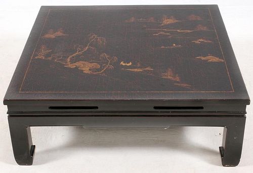 CHINOISORIE BLACK LACQUERED TABLE