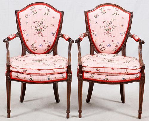 FRENCH STYLE SHIELD BACK ARMCHAIRS 20TH C. PAIR