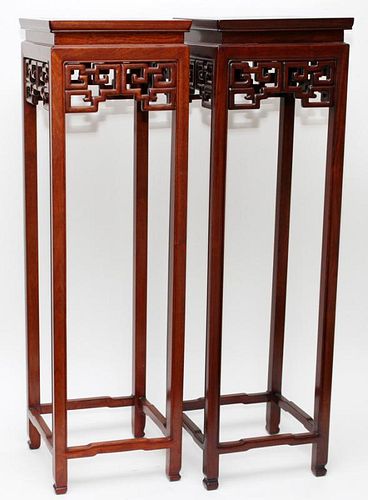 MODERN CHINESE MAHOGANY PLANT STANDS PAIR