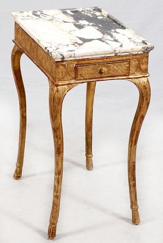 FLORENTINE WHITE MARBLE AND GILT END TABLE