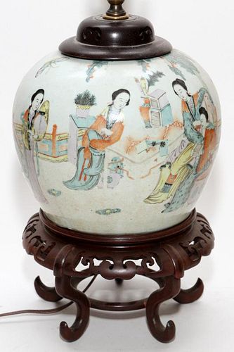 CHINESE PORCELAIN GINGER JAR MOUNTED AS A LAMP