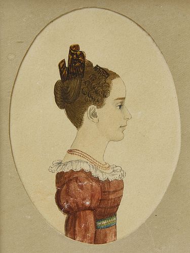 Signed Rufus Porter Miniature Portrait of a Lady