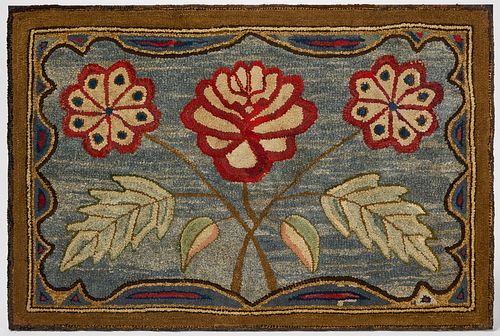 Early Hooked Rug with Fanciful Flowers