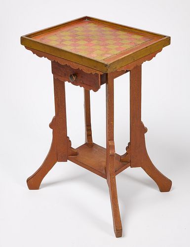 Folk Art Painted Game Table with Drawer