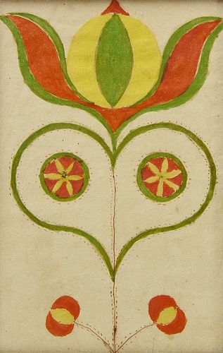 Watercolor Fraktur with Heart Tulip and Pinwheels