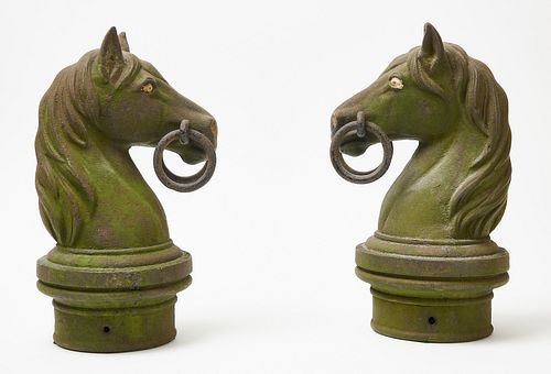 Pair of Cast Iron Horse Head Hitching Posts