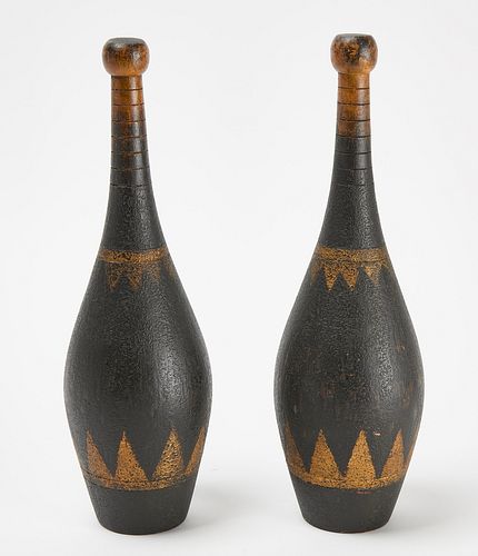 Pair of Paint-Decorated Indian Clubs