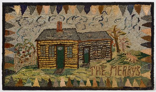 Hooked Rug with House