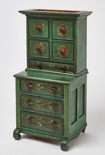 Miniature Green Paint-Decorated Cupboard