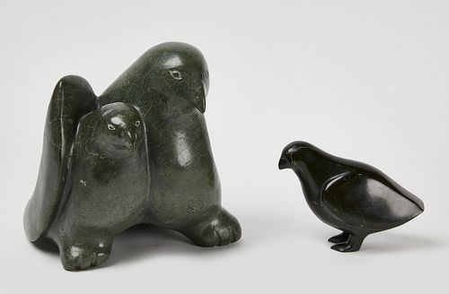 Two Carved Inuit Stone Penguins