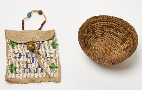 Small Native Basket and Beaded Bag