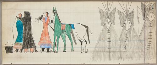 Macnider Ledger Book 'Three Tipis Sioux' Drawing