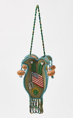 Iroquois Beaded Bag with Bird & Flag