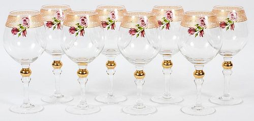 GILT AND GLASS WINE GOBLETS 8 PIECES
