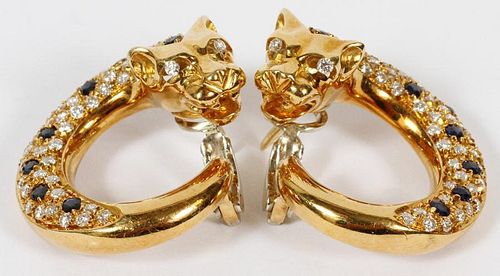 GOLD CARTIER STYLE DIAMOND AND SAPPHIRE EARRINGS